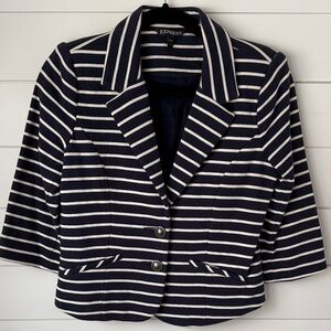 Express Women’s Navy and White Striped Blazer